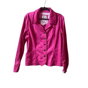 TRIA Vibrant Pink Collar Blazer Button-Up Cotton/Spandex Jacket
